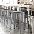 Pemberly Row Indoor/Outdoor Backless Bar Stool with Poly Seat in Silver/Gray