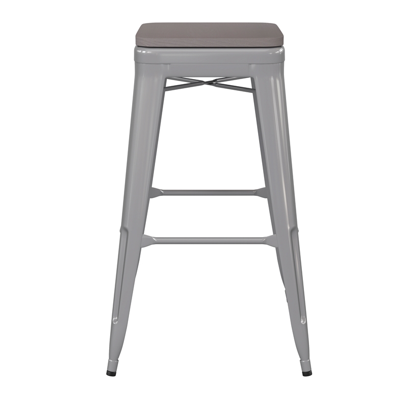 Pemberly Row Indoor/Outdoor Backless Bar Stool with Poly Seat in Silver/Gray