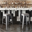 Pemberly Row Indoor/Outdoor Backless Bar Stool with Poly Seat in Silver/Gray