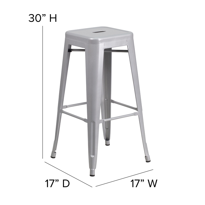 Pemberly Row Indoor/Outdoor Backless Bar Stool with Poly Seat in Silver/Gray
