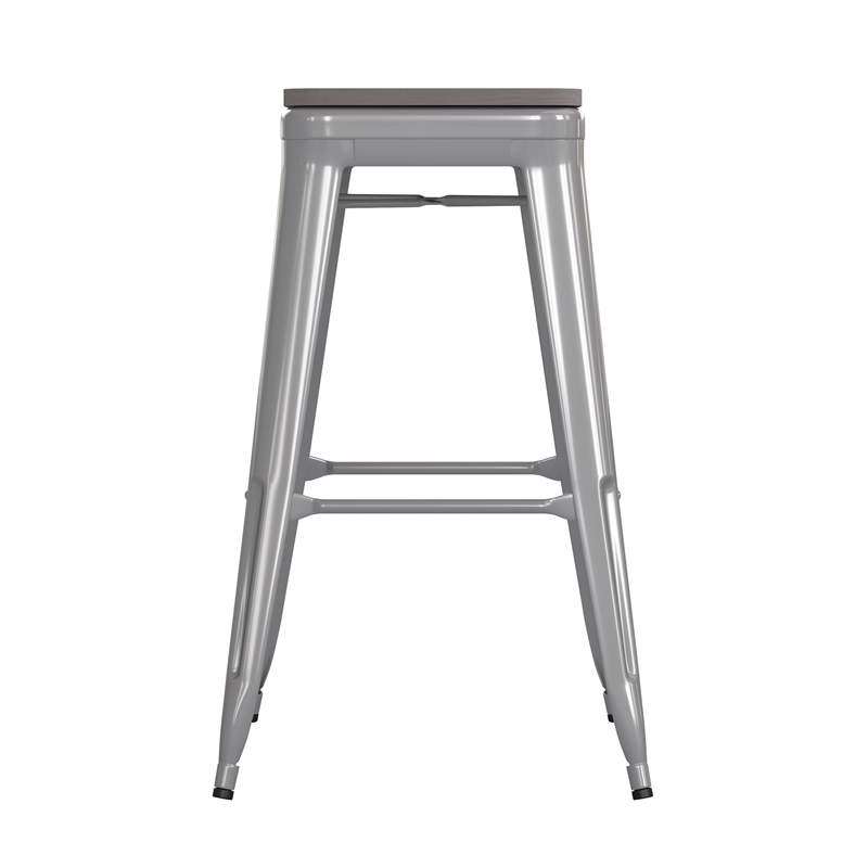 Pemberly Row Indoor/Outdoor Backless Bar Stool with Poly Seat in Silver/Gray