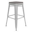 Pemberly Row Indoor/Outdoor Backless Bar Stool with Poly Seat in White/Gray
