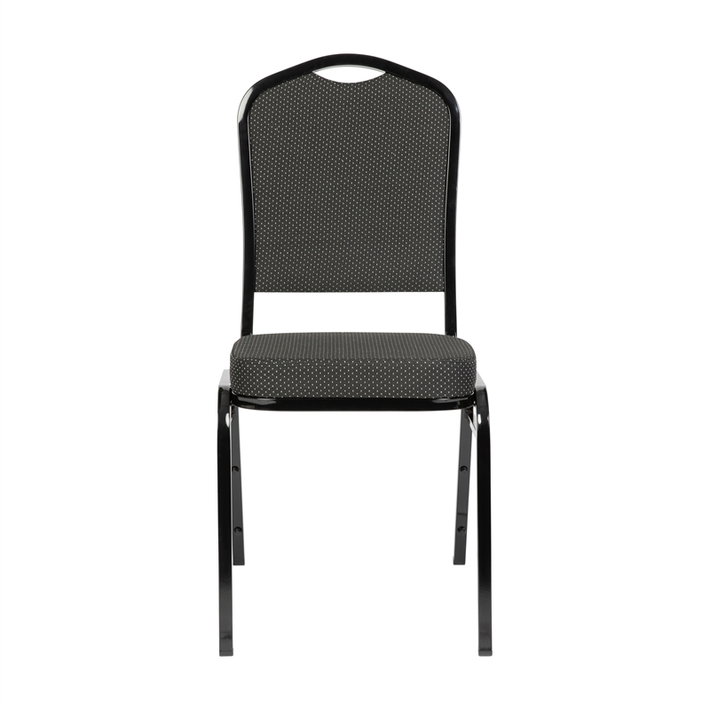 Pemberly Row Crown Back Banquet Stack Chair in Black Dot Patterned/Black Frame