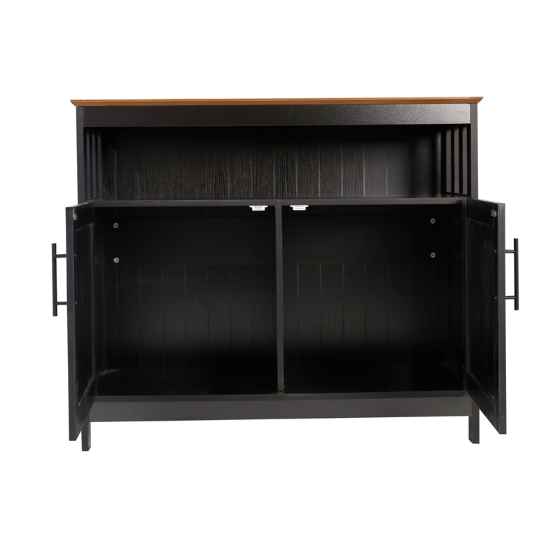 Pemberly Row Classic Sideboard and Buffet Cabinet with Storage in Black/Walnut