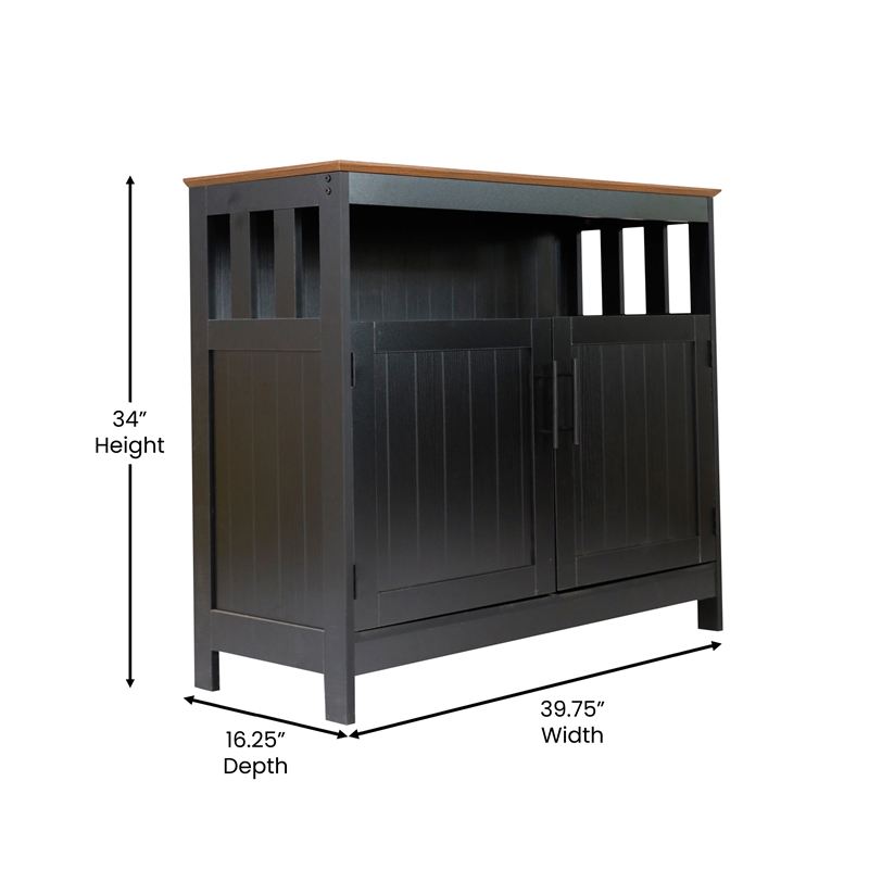 Pemberly Row Classic Sideboard and Buffet Cabinet with Storage in Black/Walnut