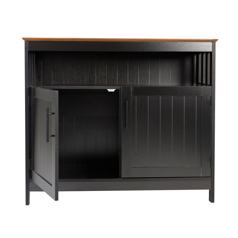 Pemberly Row Classic Sideboard and Buffet Cabinet with Storage in Black/Walnut