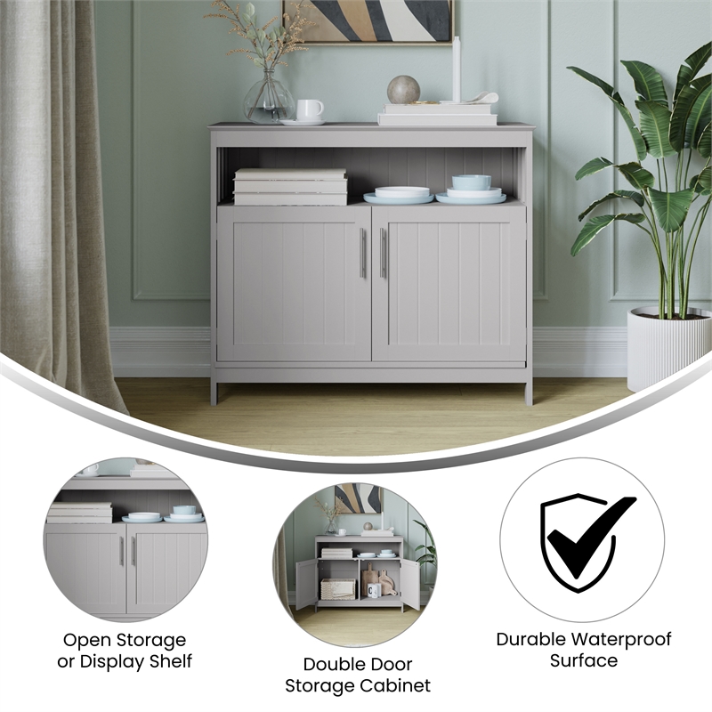 Pemberly Row Classic Sideboard and Buffet Cabinet with Storage in Gray