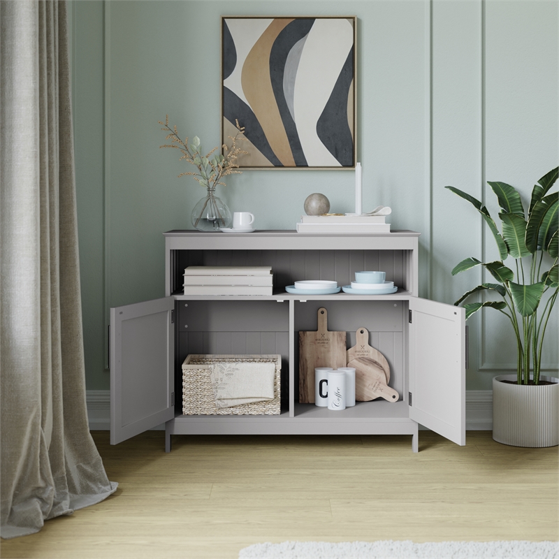Pemberly Row Classic Sideboard and Buffet Cabinet with Storage in Gray