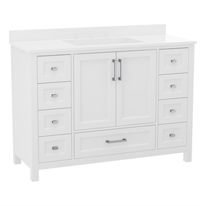 Pemberly Row 48&quot Bathroom Vanity with Sink Storage Cabinet & 9 Drawers in White