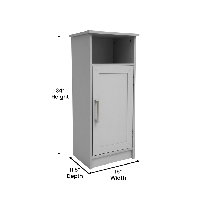 Pemberly Row Bathroom Storage Cabinet with Magnetic Door & 3 Shelves in Gray