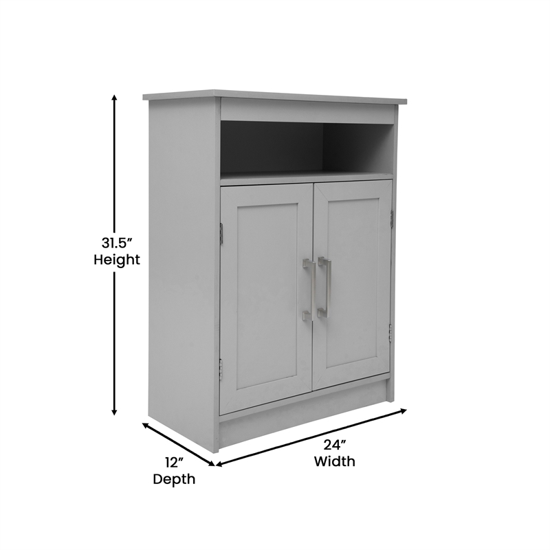 Pemberly Row Bathroom Storage Cabinet with 2 Magnetic Doors & Shelves in Gray