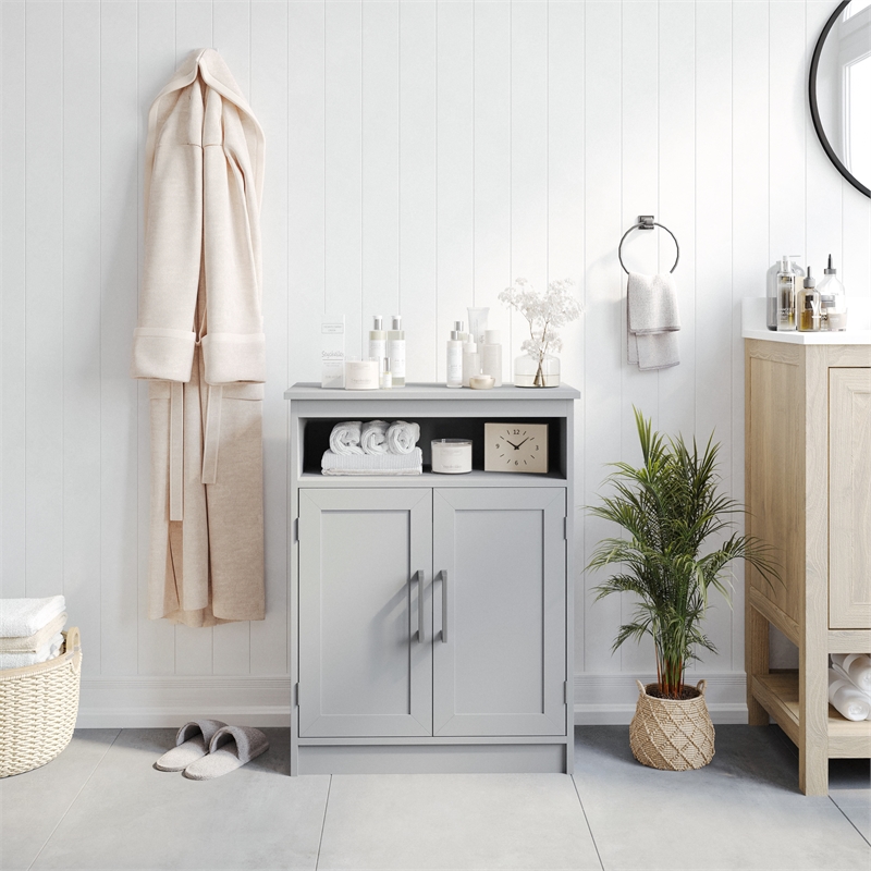 Pemberly Row Bathroom Storage Cabinet with 2 Magnetic Doors & Shelves in Gray