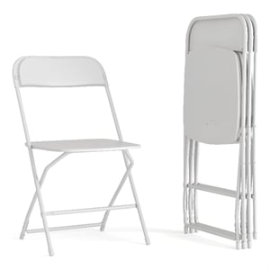 Pemberly Row Wide and Tall White Plastic Folding Chairs 4 Pack
