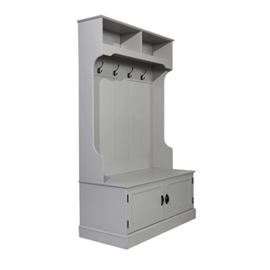 Pemberly Row 40&quot Wide 4 Hook Hallway Tree with Storage Bench and Cubbies in Gray