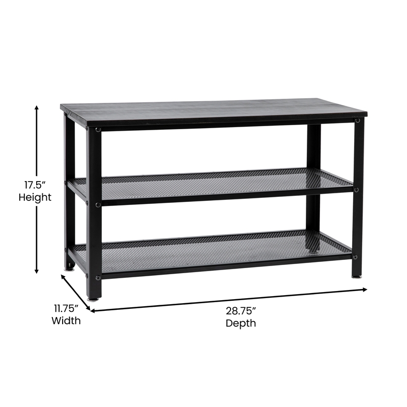 Pemberly Row 3-Tier Entryway Bench with Mesh Metal Shoe Storage Shelves