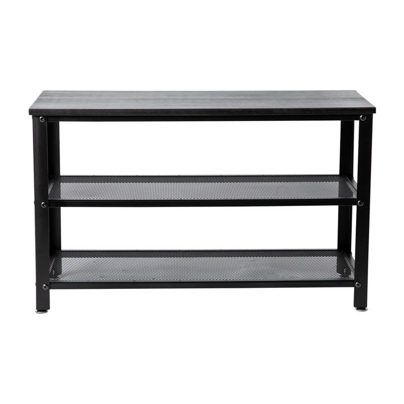 Pemberly Row 3-Tier Entryway Bench with Mesh Metal Shoe Storage Shelves