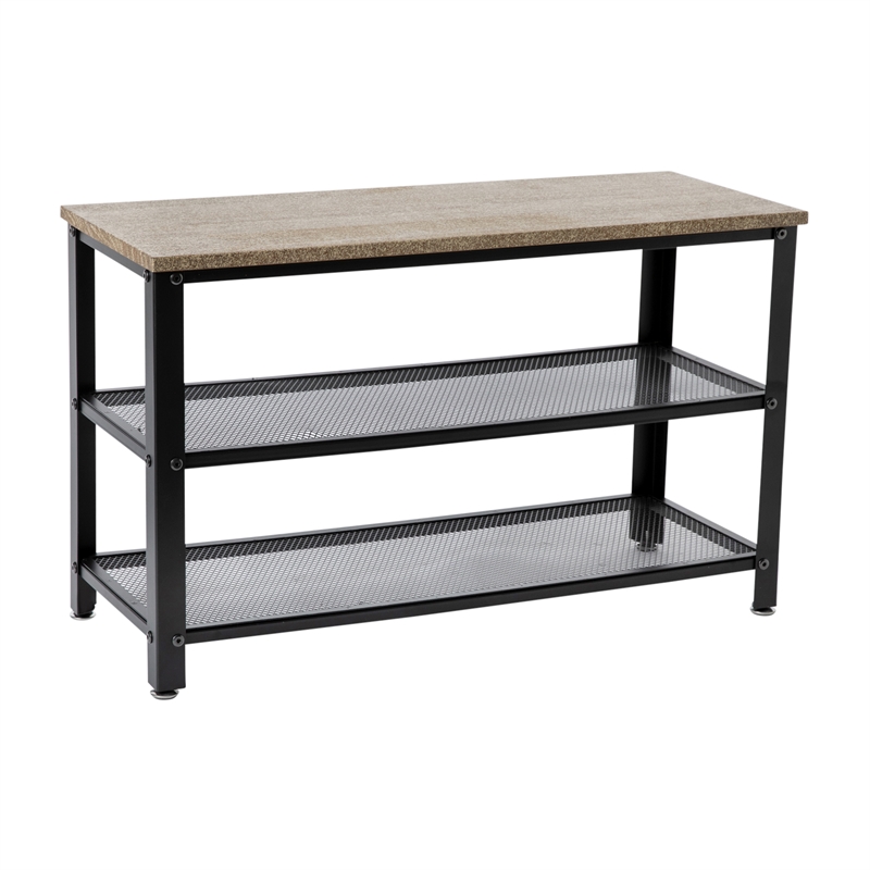 Pemberly Row 3-Tier Entryway Bench with Mesh Metal Shoe Storage Shelves