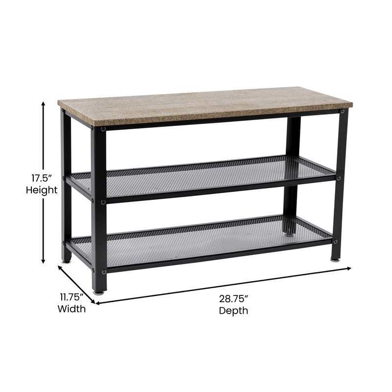 Pemberly Row 3-Tier Entryway Bench with Mesh Metal Shoe Storage Shelves