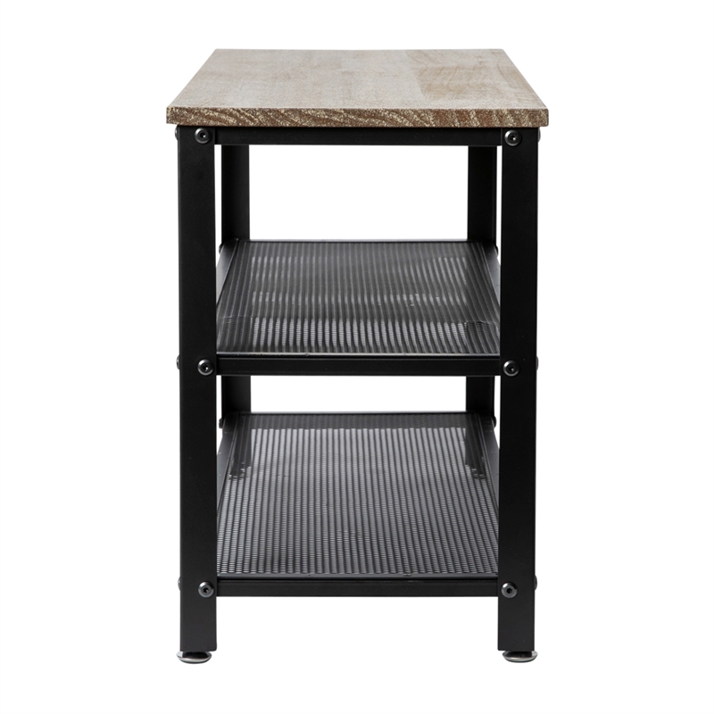 Pemberly Row 3-Tier Entryway Bench with Mesh Metal Shoe Storage Shelves