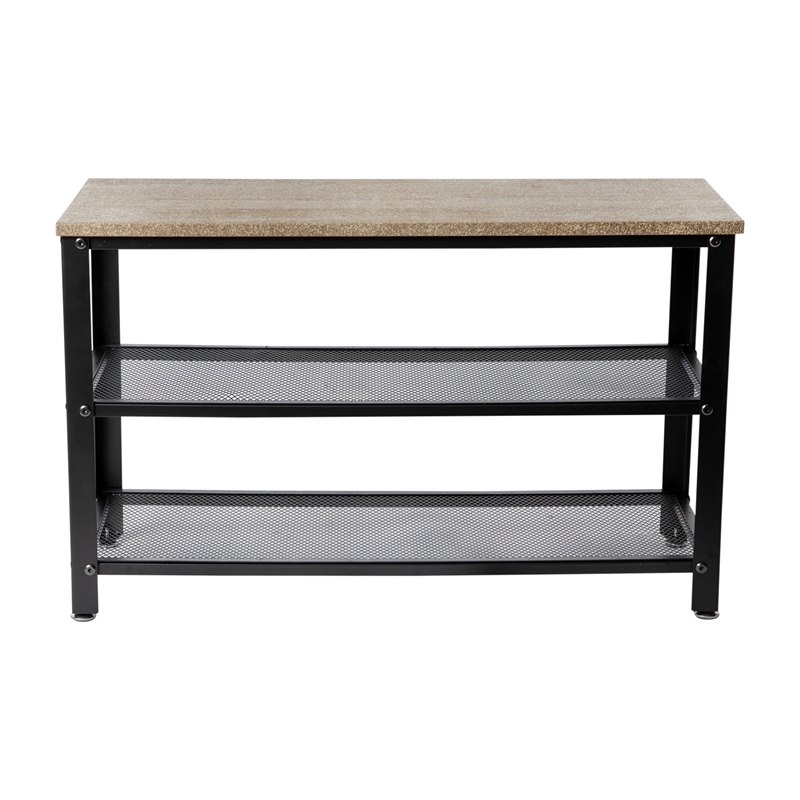 Pemberly Row 3-Tier Entryway Bench with Mesh Metal Shoe Storage Shelves