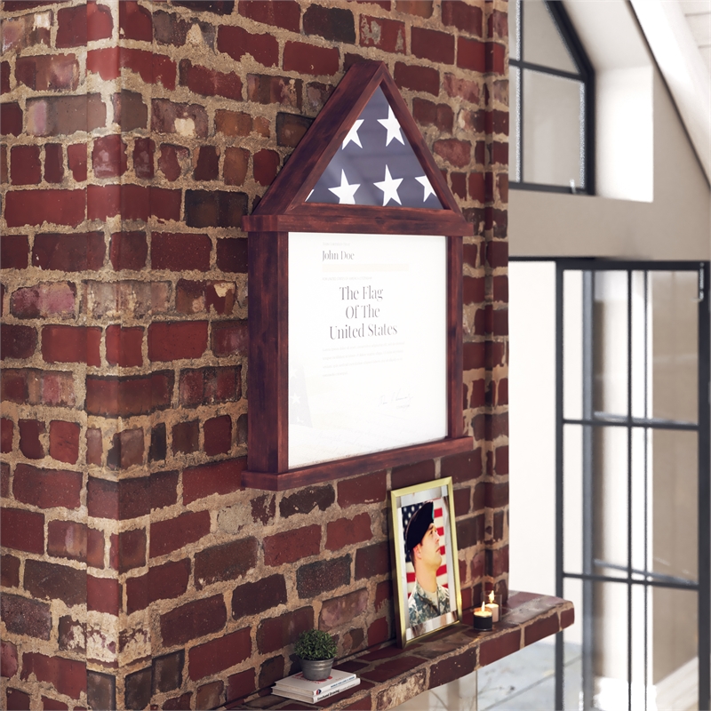Pemberly Row Glass Front Flag Display Case with Certificate Holder for 3x5 Flag