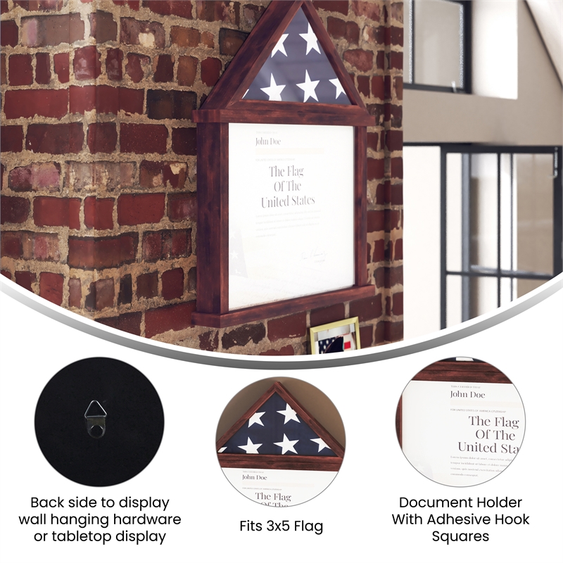 Pemberly Row Glass Front Flag Display Case with Certificate Holder for 3x5 Flag