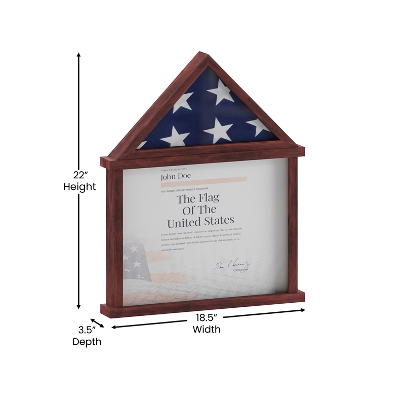 Pemberly Row Glass Front Flag Display Case with Certificate Holder for 3x5 Flag