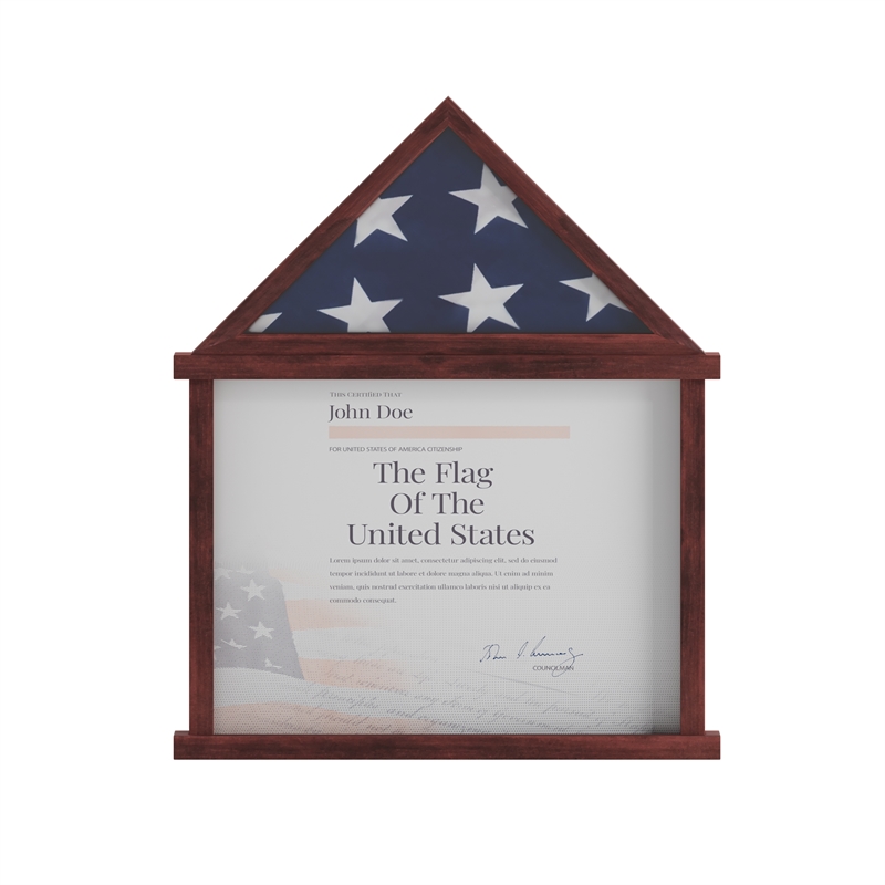 Pemberly Row Glass Front Flag Display Case with Certificate Holder for 3x5 Flag