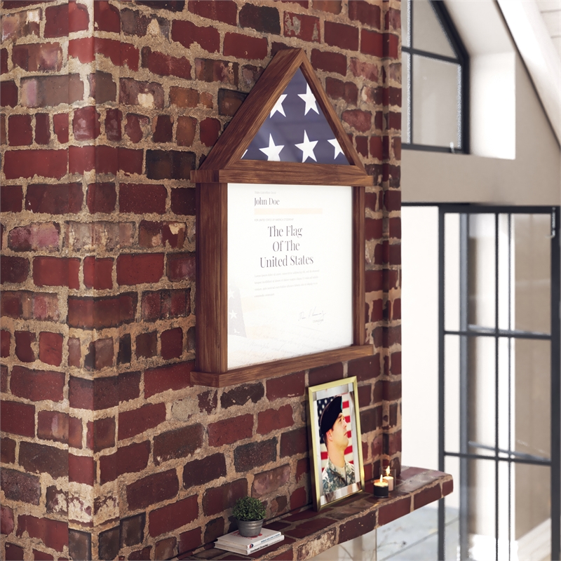 Pemberly Row Glass Front Flag Display Case with Certificate Holder for 3x5 Flag