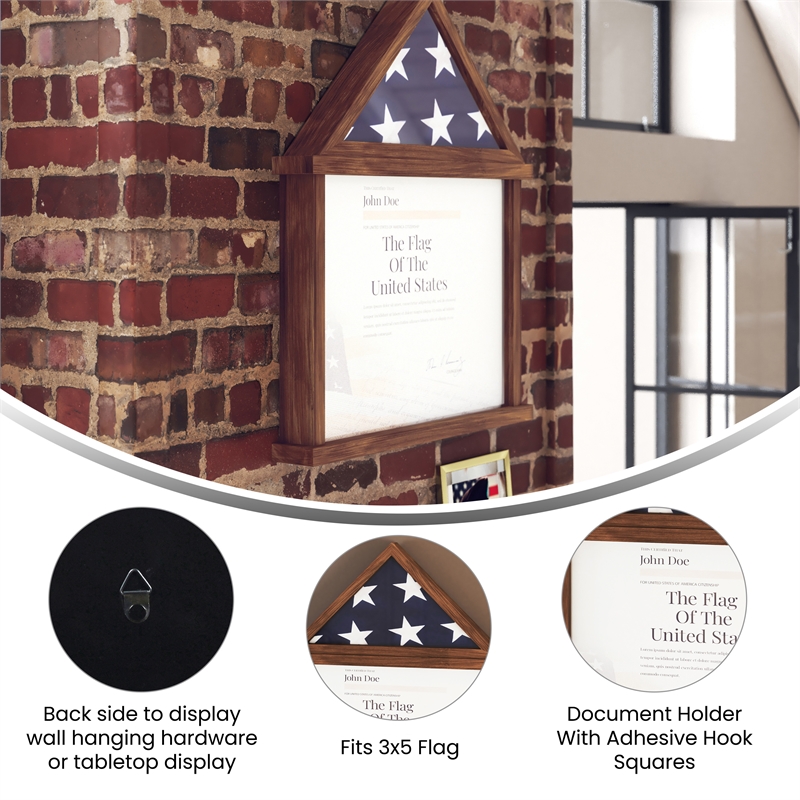 Pemberly Row Glass Front Flag Display Case with Certificate Holder for 3x5 Flag