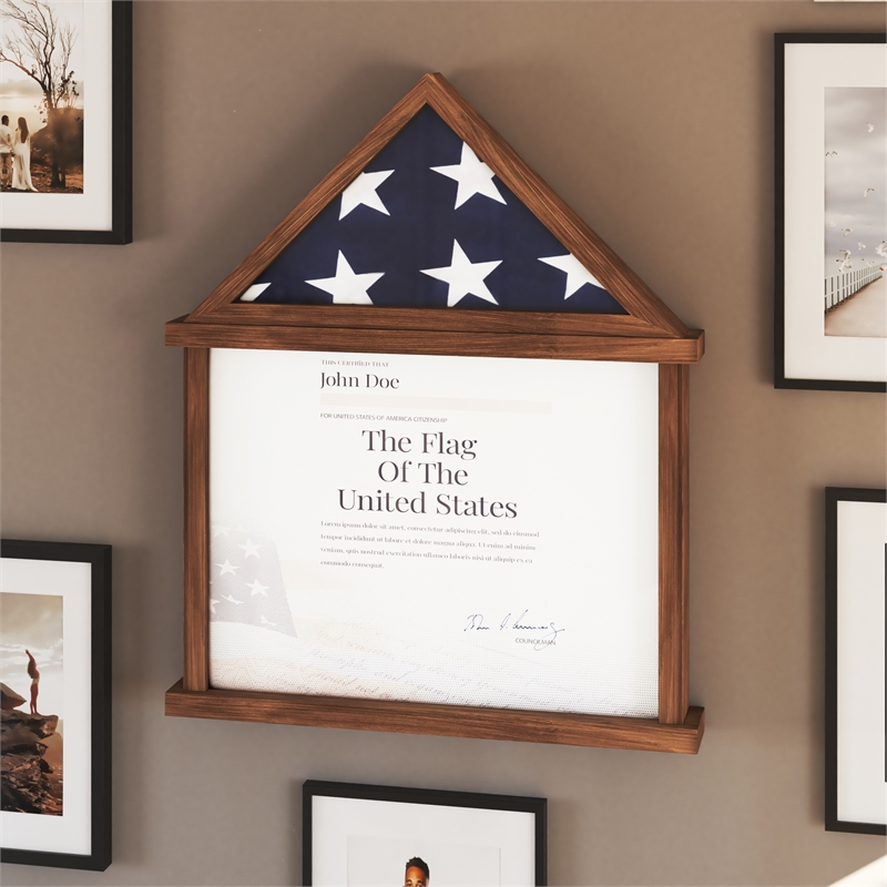 Pemberly Row Glass Front Flag Display Case with Certificate Holder for 3x5 Flag