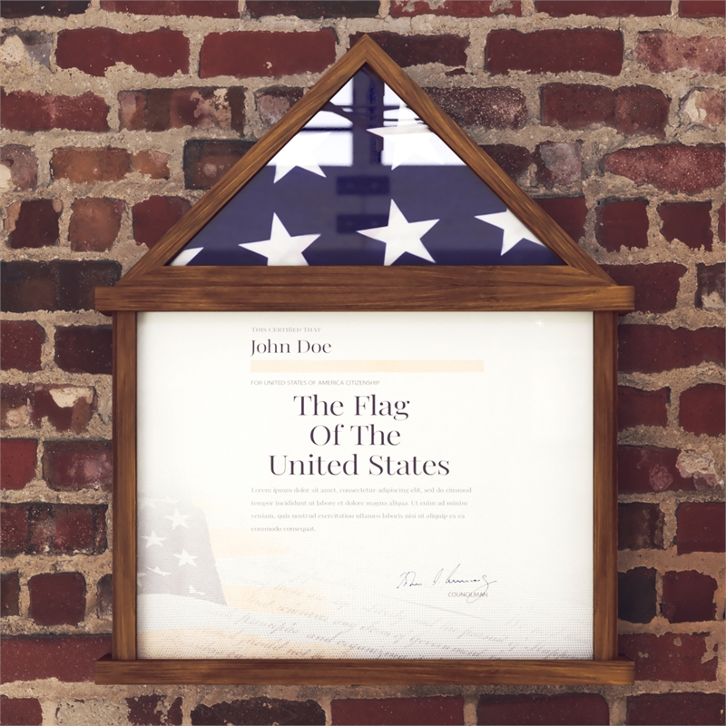 Pemberly Row Glass Front Flag Display Case with Certificate Holder for 3x5 Flag