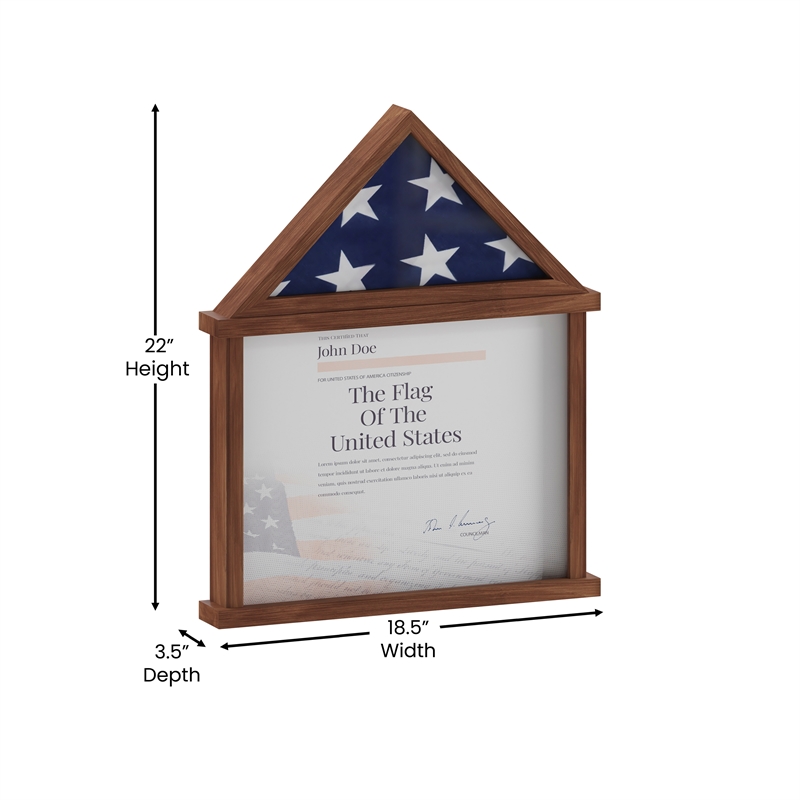 Pemberly Row Glass Front Flag Display Case with Certificate Holder for 3x5 Flag