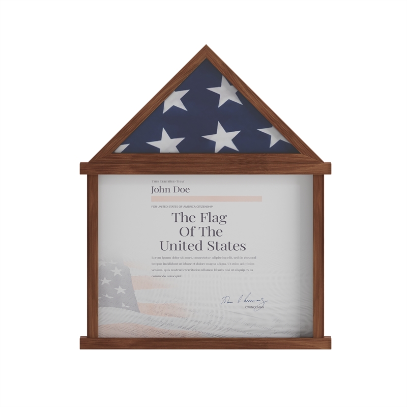 Pemberly Row Glass Front Flag Display Case with Certificate Holder for 3x5 Flag