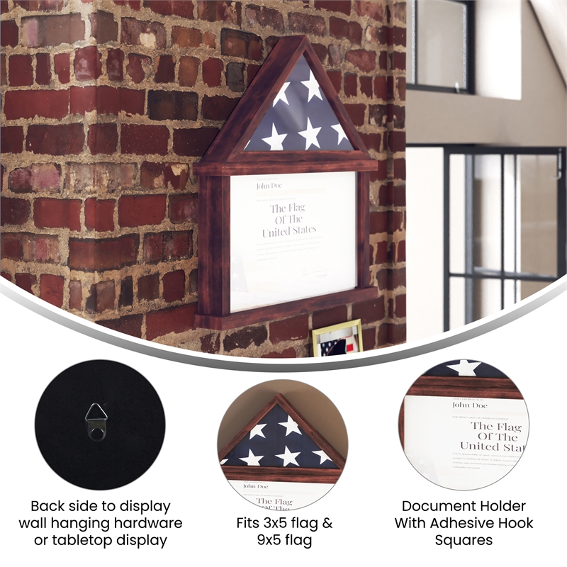 Pemberly Row Glass Front Flag Display Case with Certificate Holder for 9x5 Flag