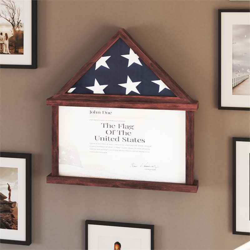 Pemberly Row Glass Front Flag Display Case with Certificate Holder for 9x5 Flag