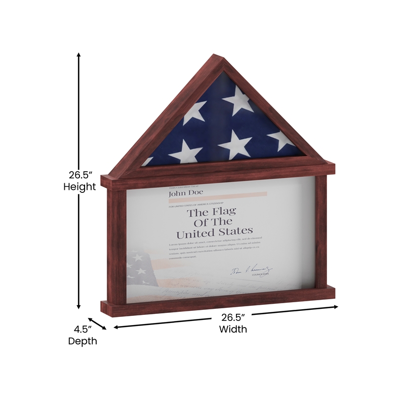 Pemberly Row Glass Front Flag Display Case with Certificate Holder for 9x5 Flag