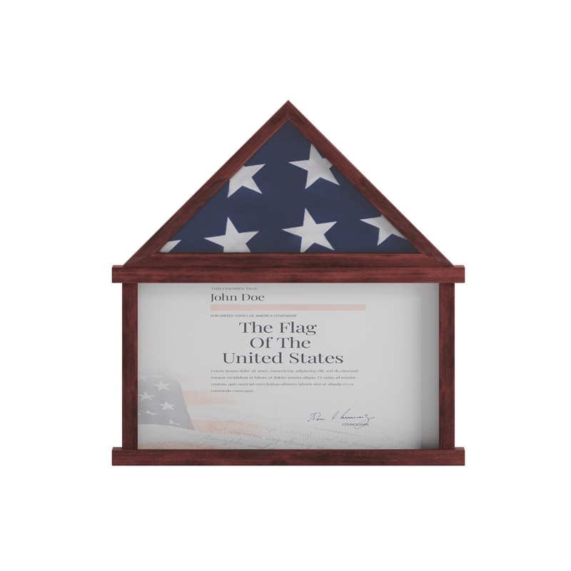 Pemberly Row Glass Front Flag Display Case with Certificate Holder for 9x5 Flag