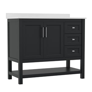 Pemberly Row 42&quot Bathroom Vanity with Sink Storage and Drawers in Black