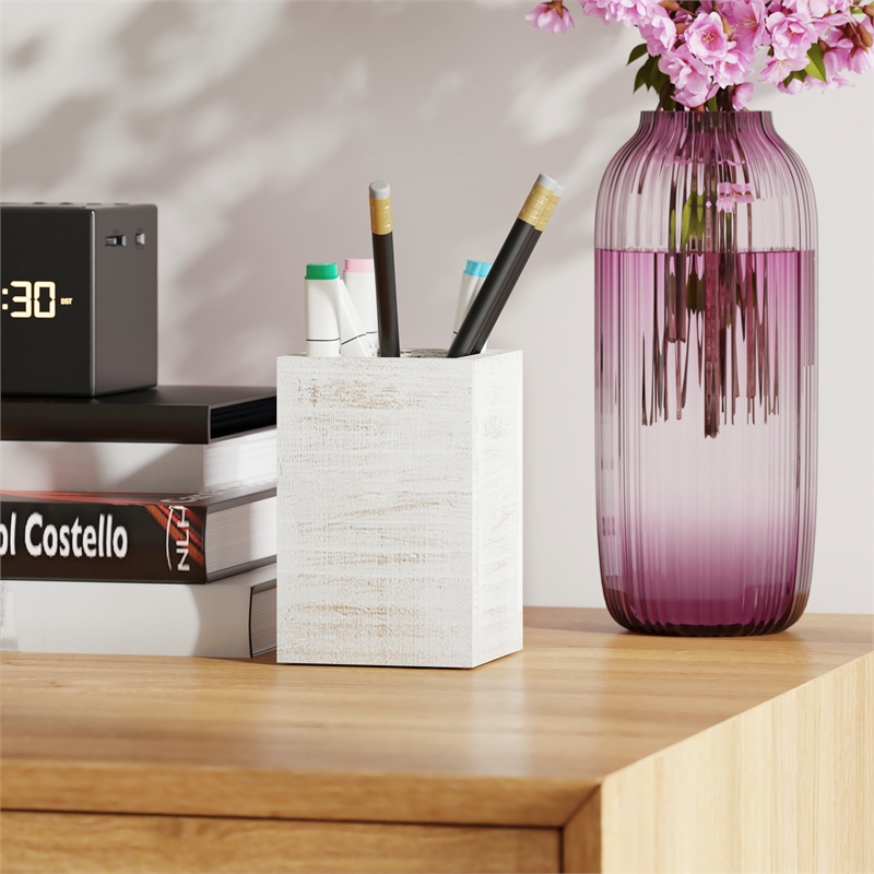 Pemberly Row Whitewashed 3 Piece Desktop Organization Set for Tables or Vanity