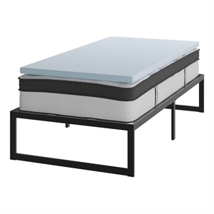 Pemberly Row 14&quot Twin Bed Frame with 12&quot Mattress and 2&quot Memory Foam Topper