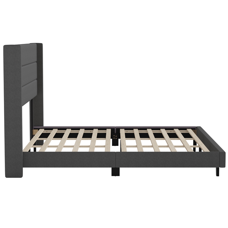 Pemberly Row King Upholstered Platform Bed with Wingback Headboard in Charcoal