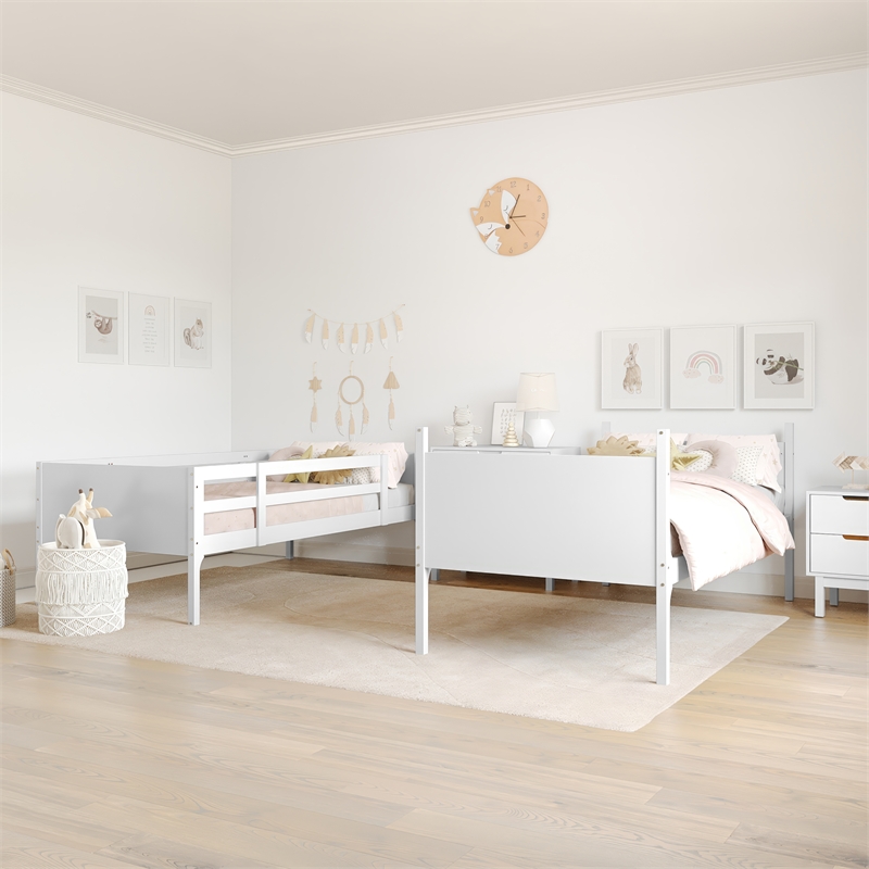 Pemberly Row Twin Over Twin Solid Wood Bunk Bed Frame for Kids in White