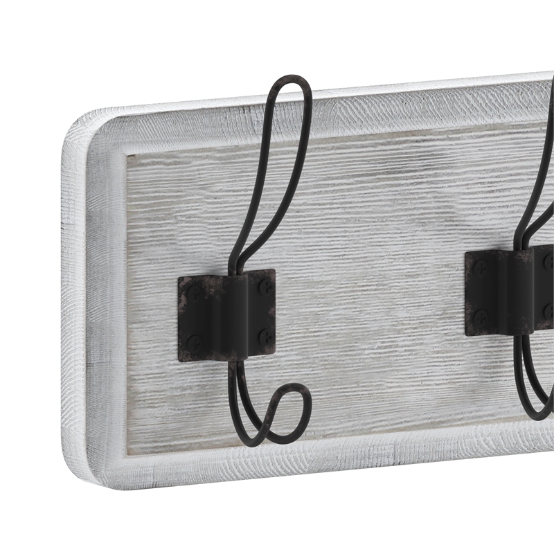 Pemberly Row Vintage Wall Mounted Coat Rack with 5 Hooks in Whitewashed