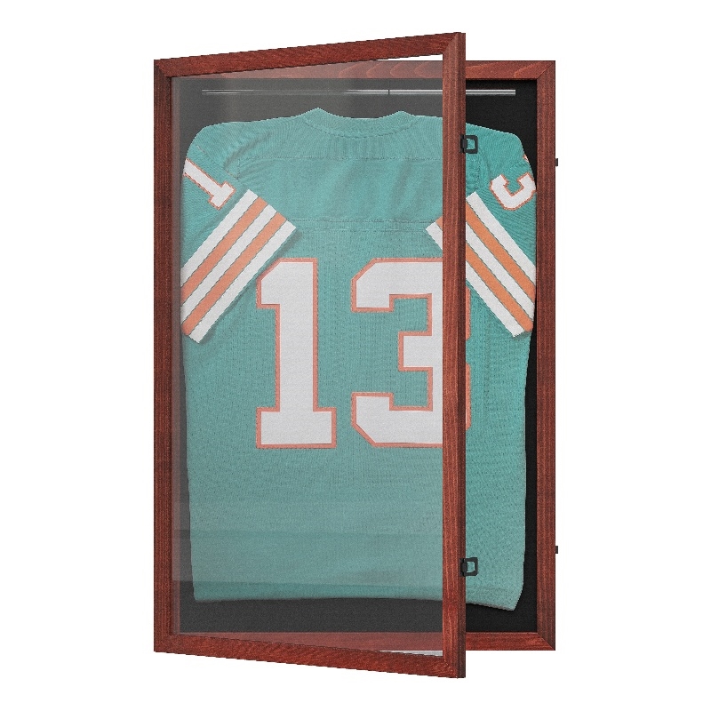 Pemberly Row 24x36 Wooden Jersey Display Case with Foam Board & Lock in Mahogany