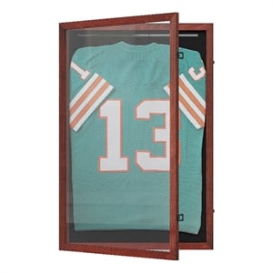 Pemberly Row 24x36 Wooden Jersey Display Case with Foam Board & Lock in Mahogany