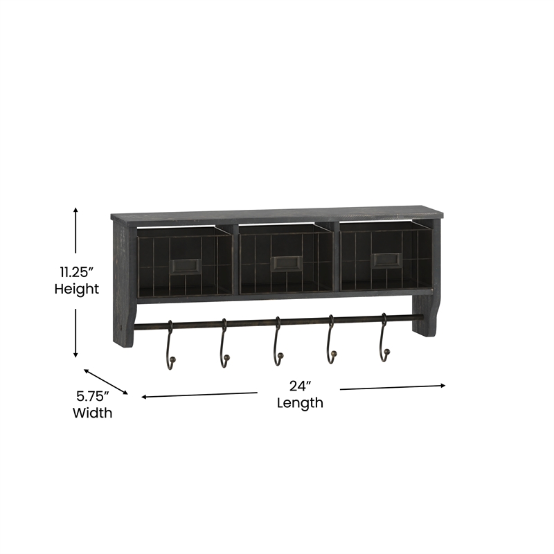 Pemberly Row Wall Mounted Coat Rack with Shelf Wire Baskets and Hooks