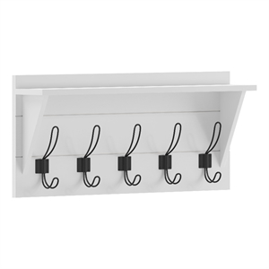 Pemberly Row Wall Mounted Coat Rack with Upper Shelf and Hooks in White