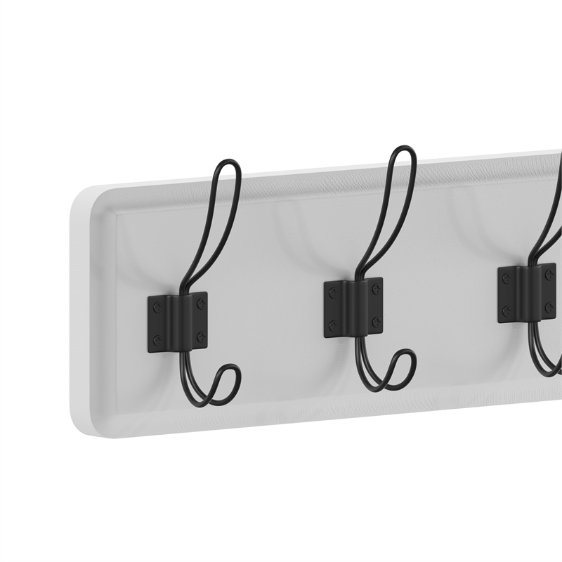 Pemberly Row Vintage Wall Mounted Storage Rack with 5 Hooks in White