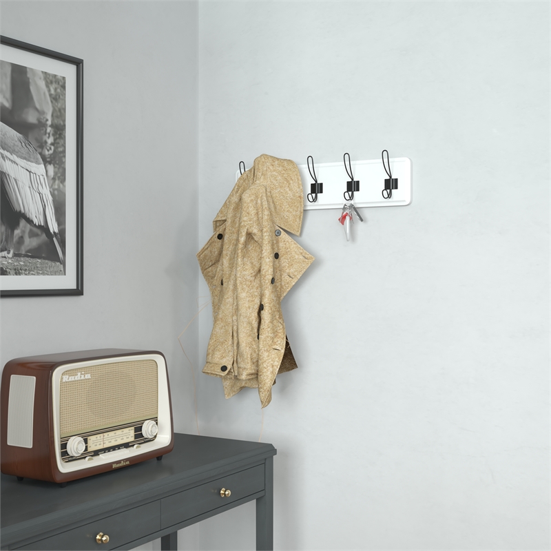 Pemberly Row Vintage Wall Mounted Storage Rack with 5 Hooks in White